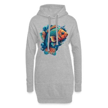 Flat Fish Illustration - Hoodie-Kleid - Grau meliert - Vorne