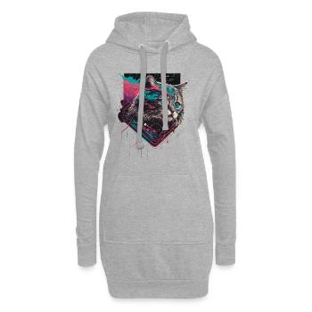Crazy Cat Illustration - Hoodie-Kleid - Grau meliert - Vorne