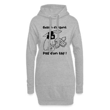 Besoin d'argent pas d'un taf ! Lapin braqueur - Sweat-shirt à capuche long Femme - gris chiné - Devant