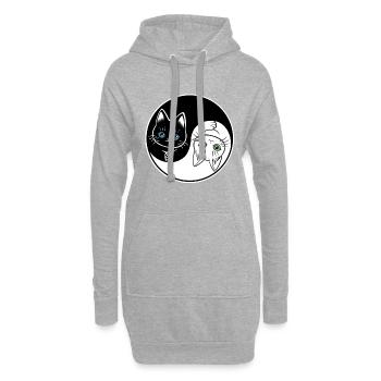 Süße schwarz-weiße Yin Yang Katze - Hoodie-Kleid - Grau meliert - Vorne