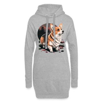 Trauriger Corgi im Freien - Hoodie-Kleid - Grau meliert - Vorne