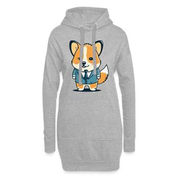 Cartoon Corgi Hund - Hoodie-Kleid - Grau meliert - Vorne