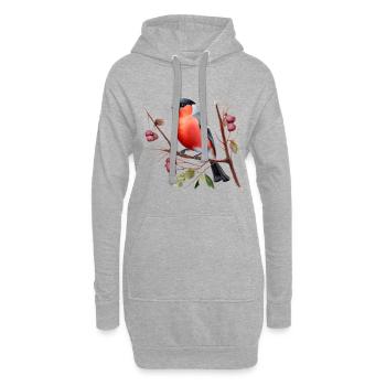 Charmanter Gimpel Vogel auf einem Weißdornzweig - Aquarell - Hoodie-Kleid - Grau meliert - Vorne