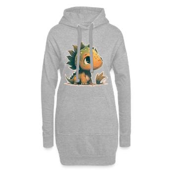 Klein, aber spunky Baby Dino - Hoodie-Kleid - Grau meliert - Vorne