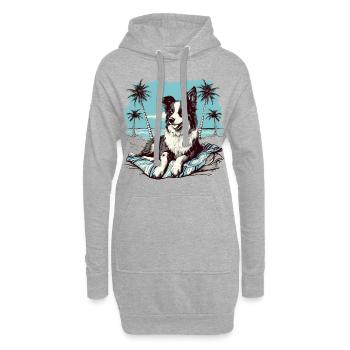 Border-Collie am Strand - Hoodie-Kleid - Grau meliert - Vorne