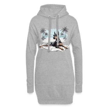 Doberman avec des lunettes de soleil à la plage - Sweat-shirt à capuche long Femme - gris chiné - Devant