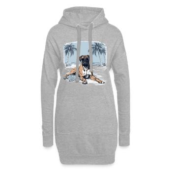 Deutscher Boxer mit Sonnenbrille am Strand - Hoodie-Kleid - Grau meliert - Vorne
