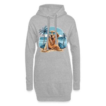 Golden-Retriever mit Sonnenbrille am Strand - Hoodie-Kleid - Grau meliert - Vorne