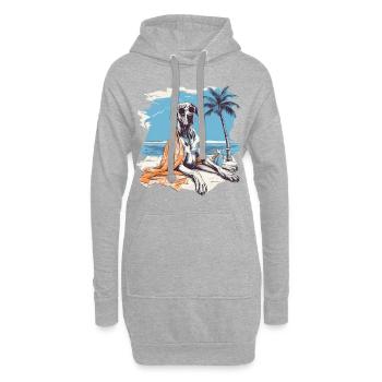 Dogue allemand avec des lunettes de soleil à la plage - Sweat-shirt à capuche long Femme - gris chiné - Devant