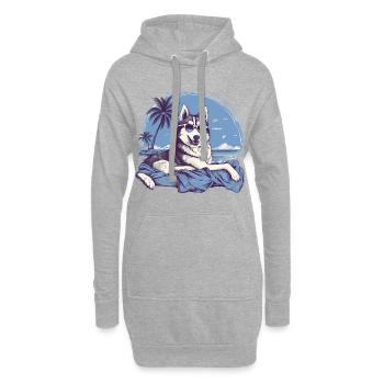 Husky mit Sonnenbrille am Strand - Hoodie-Kleid - Grau meliert - Vorne