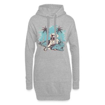 Labrador mit Sonnenbrille am Strand - Hoodie-Kleid - Grau meliert - Vorne