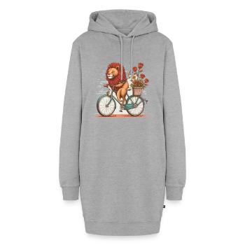 Lion à vélo - Sweat-shirt à capuche long Femme - gris chiné - Devant