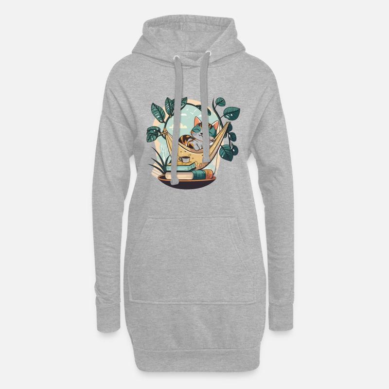 Katzenbuch-Liebhaber - Hoodie-Kleid - Grau meliert