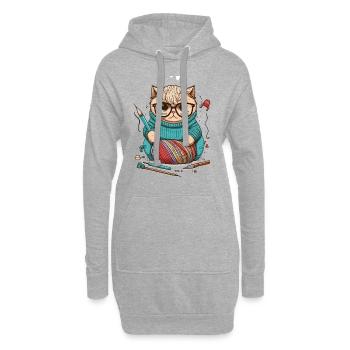 Strickende Katze - Hoodie-Kleid - Grau meliert - Vorne