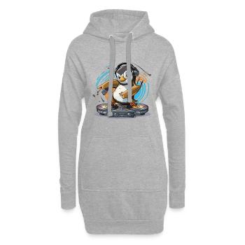 Funky Penguin DJ - Sweat-shirt à capuche long Femme - gris chiné - Devant