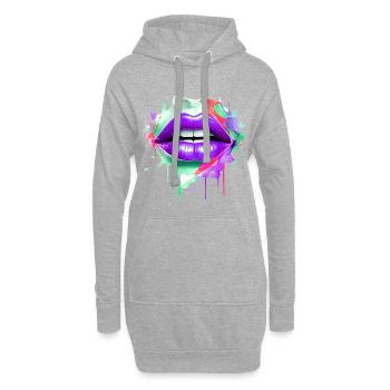 Bunte Lippen Kussmund Frauengesicht - Hoodie-Kleid - Grau meliert - Vorne