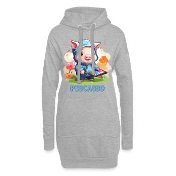 Pigcasso Lustiges Schwein Maler Kunstliebhaber - Hoodie-Kleid - Grau meliert - Vorne