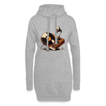 Le collectionneur de vinyles - Sweat-shirt à capuche long Femme - gris chiné - Devant