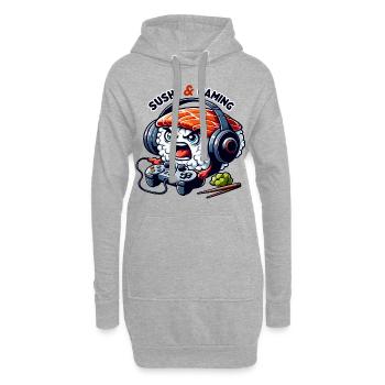 Sushi qui joue aux jeux video - Sweat-shirt à capuche long Femme - gris chiné - Devant