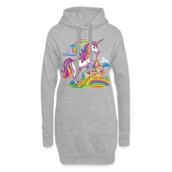 Einhorn Regenbogen Schloss Bunt Magie Fantasie - Hoodie-Kleid - Grau meliert - Vorne