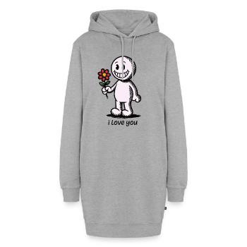 Bonhomme allumette avec fleur JE T’AIME - Sweat-shirt à capuche long Femme - gris chiné - Devant