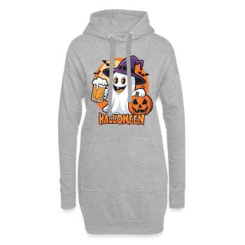 Fantôme d’Halloween avec de la bière et de la citrouille - Sweat-shirt à capuche long Femme - gris chiné - Devant