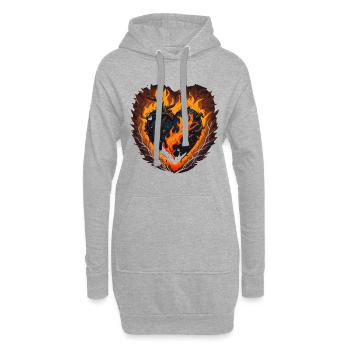 Flaming Love: Ein verspieltes Herz aus Feuer - Hoodie-Kleid - Grau meliert - Vorne