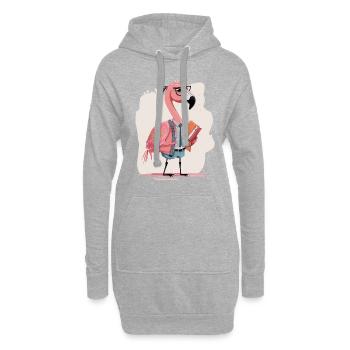 Fashion Forward: Extravaganter Flamingo-Designer - Hoodie-Kleid - Grau meliert - Vorne