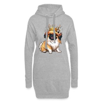 Niedlicher Pekinese mit Krone und Lillien - Hoodie-Kleid - Grau meliert - Vorne