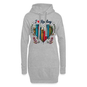 J’aime les livres Bookworm Coeur - Sweat-shirt à capuche long Femme - gris chiné - Devant
