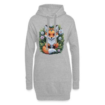 Kawaii Fuchs mit farbenfrohen Blumen - Hoodie-Kleid - Grau meliert - Vorne