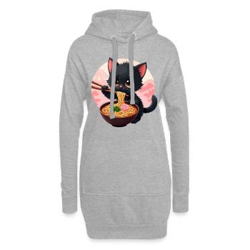 Süße japanische Katze isst Ramen Nudelsuppe - Hoodie-Kleid - Grau meliert - Vorne