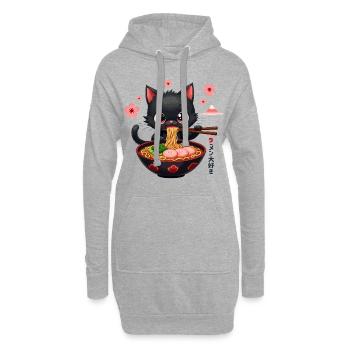 Süße japanische Katze isst Ramen Nudelsuppe - Hoodie-Kleid - Grau meliert - Vorne