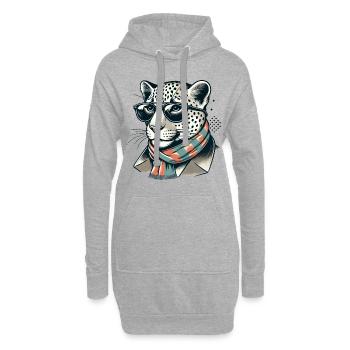 Léopard cool avec lunettes et écharpe – tendance - Sweat-shirt à capuche long Femme - gris chiné - Devant