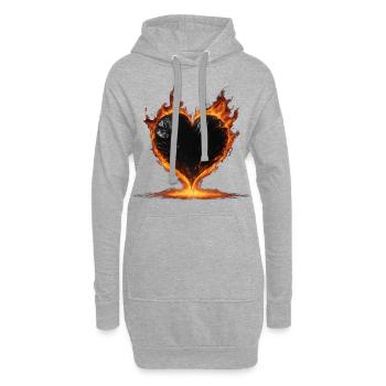 Schwarzes brennendes Herz - Hoodie-Kleid - Grau meliert - Vorne