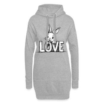 Süßer Hase mit LOVE – Perfekt für Ostern & Liebe - Hoodie-Kleid - Grau meliert - Vorne