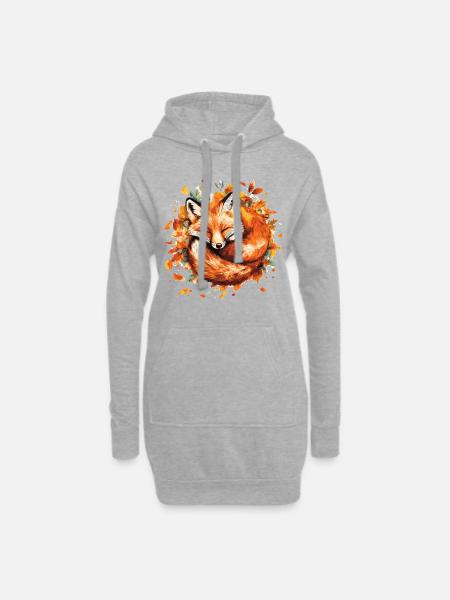 Fuchs schläft im Herbstlaub - Hoodie-Kleid - Grau meliert