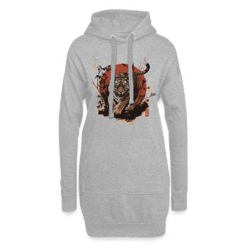 Tigre Style Japon - Sweat-shirt à capuche long Femme - gris chiné - Devant