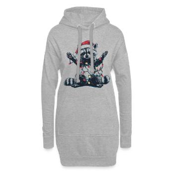 raton laveur avec chapeau de Père Noël et guirlandes lumineuses - Sweat-shirt à capuche long Femme - gris chiné - Devant