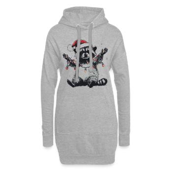 Waschbär mit Weihnachtsmütze und Lichterkette - Hoodie-Kleid - Grau meliert - Vorne