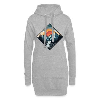 Illustration vintage montagnes par coucher de soleil en forêt - Sweat-shirt à capuche long Femme - gris chiné - Devant