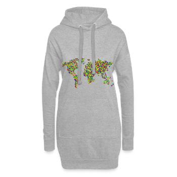Eine Welt aus Herzen! Weltkarte - Hoodie-Kleid - Grau meliert - Vorne