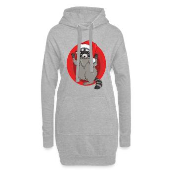 Raton laveur avec bonnet de Père Noël - Sweat-shirt à capuche long Femme - gris chiné - Devant