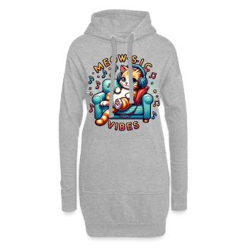 Meow-Sic Vibes: Entspannte Katze Mit Kopfhörern - Hoodie-Kleid - Grau meliert - Vorne