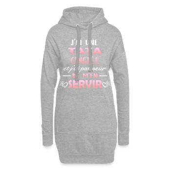J'ai une tata cinglée. Humour famille, tante - Sweat-shirt à capuche long Femme - gris chiné - Devant