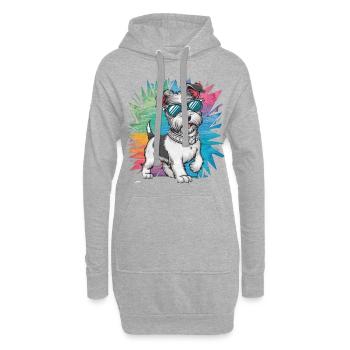 Dandie Dinmont Terrier im Cartoon Design - Hoodie-Kleid - Grau meliert - Vorne