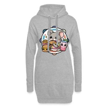 Kawaii Maus liebt Fast Food - Hoodie-Kleid - Grau meliert - Vorne