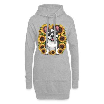Staffordshire Bull Terrier mit Sonnenblumen - Hoodie-Kleid - Grau meliert - Vorne