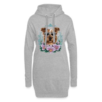 Norfolk Terrier mit Sonnenbrille und Orchideen - Hoodie-Kleid - Grau meliert - Vorne