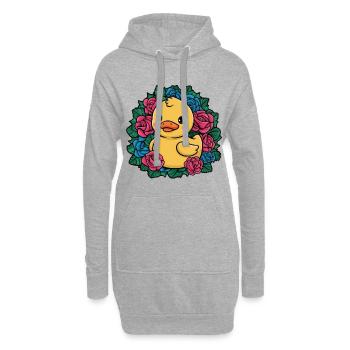 Canard kawaii avec des roses colorées - Sweat-shirt à capuche long Femme - gris chiné - Devant
